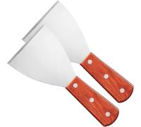 2Pcs Griddle Scraper,Stainless Steel Spatula for Cast Iron Wood Handle Slant Edge Grill Scrapers for Food Service/Cooking/Cleaning(Brown)