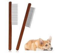 2pcs Grooming Comb for Pets, Solid Wood Cat Combs with Wide & Narrow Rounded-Tip Steel Teeth Pet Hair Comb Metal Flea Lice Comb for Cats Dogs Small & Medium Pets Tangled Hair