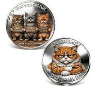 2Pcs Grumpy Old Cats Club Commemorative Coins, Double-Sided Novelty Coins, Funny Cat Collectible Challenge Coin, Emotional Support Cat Tokens for Cats Lovers & Gifts