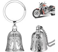 2Pcs Guardian Bell For Motorbikes Cross Wing Motorcycle Guardian Bell And Key Chain, Motorcycle Accessories Gifts For Husband, Stainless Steel Motorbikes Riding Ring Bells For Good Luck On The Road