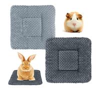 2Pcs Guinea Pig Bed Mat Small Animal Plush Bed Soft Warm Bedding Mat Blanket for Cage Accessories Winter Fluffy Sleep Pad for Bunny Rat Rabbit Hamster Hedgehog Ferret Squirrel (Black&Gray, 30x30cm)