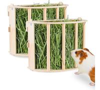 2PCS Guinea Pig Hay Feeder - Wooden Rabbit & Bunny Hay Holder Hanging Rack with Instructions - Suitable for Chinchilla, Ferret & Rabbit Cages