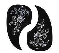 2Pcs Guitar Pick Guard, Comma Shape Self Adhesive Pickguard Sticker Guard Plate Replacement for Acoustic Guitar Accessory (Silver flower vine)