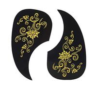 2Pcs Guitar Pick Guard, Comma Shape Self Adhesive Pickguard Sticker Guard Plate Replacement for Acoustic Guitar Accessory (Golden flower vine)