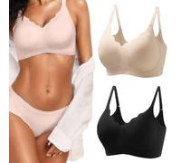 2PCS Gummy Push up Bra, Seamless Scalloped Push-Up Bra Wireless, Womens Bras No Underwire Full Support (UK, Alpha, XL, Regular, Regular, 2PCS-A)
