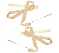 2pcs Gymnastics Ribbon Dancer Wand with Glitter Streamer | Pink and Golden Satin, Stainless Steel Rod Clasp, Smooth Rotation, Training Props for Rhythmic Games