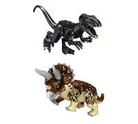 (2PCS-H+I) Jurassic Dinosaur World Series Building Blocks Removable Triceratops Rex Tyrannosaurus Big Figures Blocks