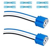 2PCS H4 Headlight Socket Ceramic Wiring Harness,14AWG H4 9003 HB2 Connector | Female Pigtail Plug with 6 BHT2 Connectors, Heavy Duty High Temp Resistant Adapter for Car LED HID Fog Headlamp Light