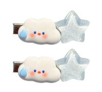 2pcs Hair Clips For Girls, Cute Hand-Painted Cloud Expressions With Glitter Stars Smooth Edge, For Girls Twin Tails Bun Lolita Travel Photo Prop E