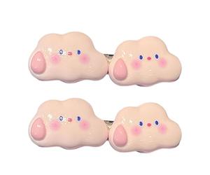 2pcs Hair Clips For Girls, Cute Hand-Painted Cloud Expressions With Glitter Stars Smooth Edge, For Girls Twin Tails Bun Lolita Travel Photo Prop B
