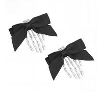 2PCS Hair Clips - Skeleton Hand Hair Clips with Bowknot, Halloween Accessories Skeleton Hands, Goth Accessories for Cosplay Costumes Party