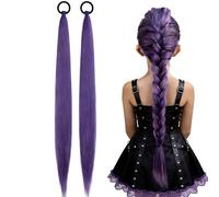 2pcs Hair Extensions with Tie，Ponytail Extension Purple Pink Colored Boxing，Fake Hair for BraidingBraid Hair Extensions Christmas Halloween for Women Girls Accessories（26 Inch) (Purple-1)