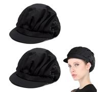 2pcs Half Mesh Half Cloth Catering Hats,Unisex Food Service Caps,Adjustable Cooking Cap with Brim,Kitchen Baker Cooking ChefCap Breathable,Waiter Cap with Elastic for Kitchen Restaurant (Black)