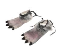 2pcs Halloween Animal Paw Slippers Claw, Grey Furry Wolf Foot Covers | Vinyl Polyester Build, Secure Fit and Non Slip Comfort, Indoor Outdoor Halloween Party Use, Unisex Wear