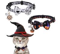 2PCS Halloween Cat Collar with Bell and Bow Tie, Safety Quick Release Kitten Collar Adjustable 22-32cm Spider Pumpkin Detachable Bowtie and Bell for Kitten Puppy Small Pets (Spider Pumpkin)
