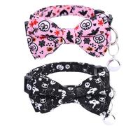 2pcs Halloween Cat Collar with Bowtie & Bell, Adjustable Breakaway Kitten Dog Bow Tie Collar Spooky Halloween Costume Decoration Accessories for Cat and Small Puppy(Style 2)