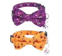 2pcs Halloween Cat Collar with Bowtie & Bell, Adjustable Breakaway Kitten Dog Bow Tie Collar Spooky Halloween Costume Decoration Accessories for Cat and Small Puppy(Style 1)
