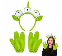 2Pcs Halloween Costume, Alien Headband With Three-Finger Gloves, Green Fascinator, Costume Set for Halloween Parties Cosplay Events, Themed Gatherings, Adjustable Headwear with Matching Gloves