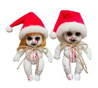 2Pcs Halloween Creepy Dolls with Christmas Hat, Hanging Ghost Haunted Zombie Dolls with Rope for Outdoor Indoor Garden Home Party Decor Horror Scary Haunted Doll