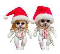 2Pcs Halloween Creepy Dolls with Christmas Hat, Hanging Ghost Haunted Zombie Dolls with Rope for Outdoor Indoor Garden Home Party Decor| Scary Baby Doll