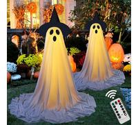 2PCS Halloween Decorations Outdoor, Halloweens Party Decoration Indoor, Spooky Ghost with Remote Control String Lights, Halloween-Ghost Lights for Porches Yard Garden Lawn