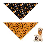 2PCS Halloween Dog Bandanas - Adjustable Ghost/Pumpkin/Spider Pattern Pet Scarf for Small to Large Dogs & Cats, Festive Triangle Bibs (Black & Orange)