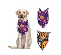 2pcs Halloween Dog Bandannas,Halloween Clothing & Accessories For Dogs,25.6x16.5in Dog Triangle Scarf,For Small Medium Large Dogs Cat Pets,Pumpkin Skeleton Pattern