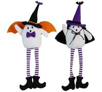 2Pcs Halloween Gnomes Ghost Plush, Cute Standing Stuffed Animal with Long Leg Hat Cape for Home Party Decor