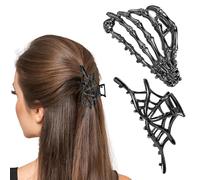 2pcs Halloween Hair Clips, Black Skeleton Hand & Spider Web Hair Clips Gothic Hair Barrettes Hairpin Hair Accessories for Women Girls
