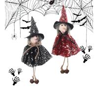 2PCS Halloween Hanging Decorations,Glitter Witch Ornaments Premium Fabric, Handmade Spooky Party Decor for Home Tree, (21x11x6cm)