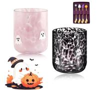 2Pcs Halloween Icon Juice Glasses, Halloween Glasses Pumpkin, 500ml Icon Stemless Drinking Pumpkin Glasses Set,Glasses Drinking for Party Supplies & Gift (B Type (2Pcs Cups + 4Pcs Spoons))