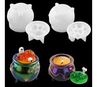 2Pcs Halloween Jar Resin Moulds, Witch Cauldron and Pumpkin Soup Epoxy Resin Moulds, Magic Skull Potion Pot Silicone Moulds for Candle Making, Candy Storage