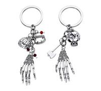 2Pcs Halloween Key Chain Alloy Skull Ghost Hand Key Rings Gothic Key Holder DIY Car Handbag Purse Charm Pendant for Woman