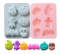 2Pcs Halloween Molds 6 Cavity Pumpkin Bat Skull Ghost Shape Silicone Molds for Chocolate Candy Gummy Jello Ice Cube Crayon Melt Biscuits