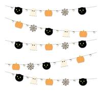 2pcs Halloween Party Banner, 9.84ft Pre-Strung Pumpkin Ghost Spiderweb Skull Black Cat Banner Hanging Summerween Garland Sign for Fall Halloween Boo Birthday Party Decorations