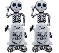 2PCS Halloween Party Decorations, Standing Tombstone and Skull Set for Graveyard Themed Parties, Haunted House Displays, and Horror Movie Night Events