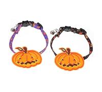2Pcs Halloween Pet Collars for Cats and Dogs Durable Pumpkin Necklaces with Bell Lightweight Costume Accessories for Festival Party Photo Prop