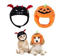 2Pcs Halloween Pet Costume Decoration - Dog & Cat Demons Hat, Pumpkin Headdress, Elastic Dog Hats Headwear for Pet Cosplay Parade