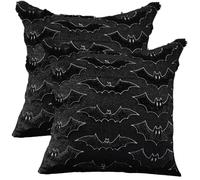 2Pcs Halloween Pillow Covers 18x18, Soft Plush Bat Pillow Covers, Halloween Jacquard Pillowcases for Chair Sofa Bedroom Living Room Home, No Core