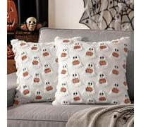 2pcs Halloween Pillow Covers Cute Ghost Pumpkin Bat Throw Soft Plush Case For Chair Sofa Bedroom Living Room Home Decor,Horror Cushions Black Orange Bedding Ghost Cushion Fall Pumpkin (2pc-B, 45*45cm)