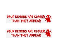 2pcs Halloween Rear View Mirror Stickers, Funny Vanity Mirror Decals Spooky Gothic Rearview Decor Accessories Your Demons are Closer Than They Appear for Car Decoration (Red)