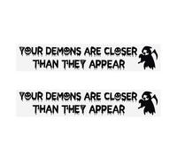 2pcs Halloween Rear View Mirror Stickers, Funny Vanity Mirror Decals Spooky Gothic Rearview Decor Accessories Your Demons are Closer Than They Appear for Car Decoration (Black)
