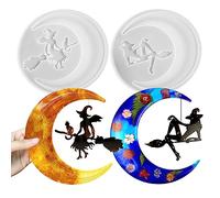 2PCS Halloween Resin Molds, Large Moon Witch Silicone Molds for Epoxy Resin, Crescents Moon Wall Hanging Ornament Mould for DIY Unique Resin Concrete Clay Art Crafts Halloween Home Decoration Gift