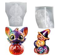 2PCS Halloween Resin Silicone Molds, Cute Bat Pumpkin & Witch Hat Pumpkin Candle Molds, 3D Epoxy Resin Casting Molds for DIY Halloween Decorations, Concrete, Plaster, Home Decor Crafts