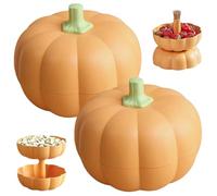 2Pcs Halloween Serving Tray Cute Pumpkin Bowl with Lid Detachable Divided Pumpkin Shape Snack Box for Candy Nut Fruits 7x6in