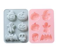2Pcs Halloween Silicone Molds, 6 Cavity Pumpkin Bat Skull Ghost Shape for Chocolate Candy Gummy Jello Ice Cube Crayon Melt Biscuits