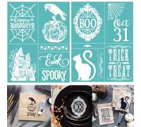 2Pcs Halloween Silk Screen Stencil, Spooky, Trick or Treat, Cats Reusable Self-Adhesive Silk Screen Printing Transfer Stencils for Painting on Wood/Fabric/Mugs/Clothing/Home Office Decor11X8.5 in