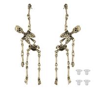 2pcs Halloween Skull Earrings, Earrings Skeleton Dangle Earrings Long Spooky Dangle Drop Skull Dangle Earrings Halloween for Girls Women Party Gift (Gold)