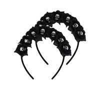 2Pcs Halloween Skull Flower Crown Headband Rose Skeleton Headdress Gothic Flower Hairband Elastic Floral Hair Hoop Novelty Halloween Costume Cosplay Headpiece Fancy Dress Headwear for Women Girls