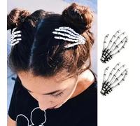 2Pcs Halloween Skull Hand Hair Clip Hairpins Zombie Punk Rock Hair Barrettes Clip Gothic Black White Skeleton Hand Bone Halloween Side Hair Clip Cosplay Party Favor Hair Accessories